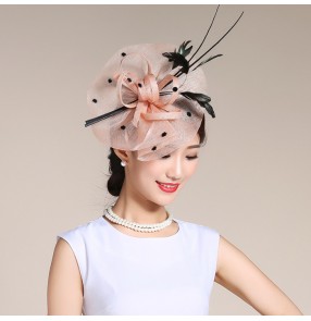 Light pink dark purple women's ladies female wedding evening party fascinators feather hair clip 100% linen sinamay pillbox top bridal bride hats accessory fedoras